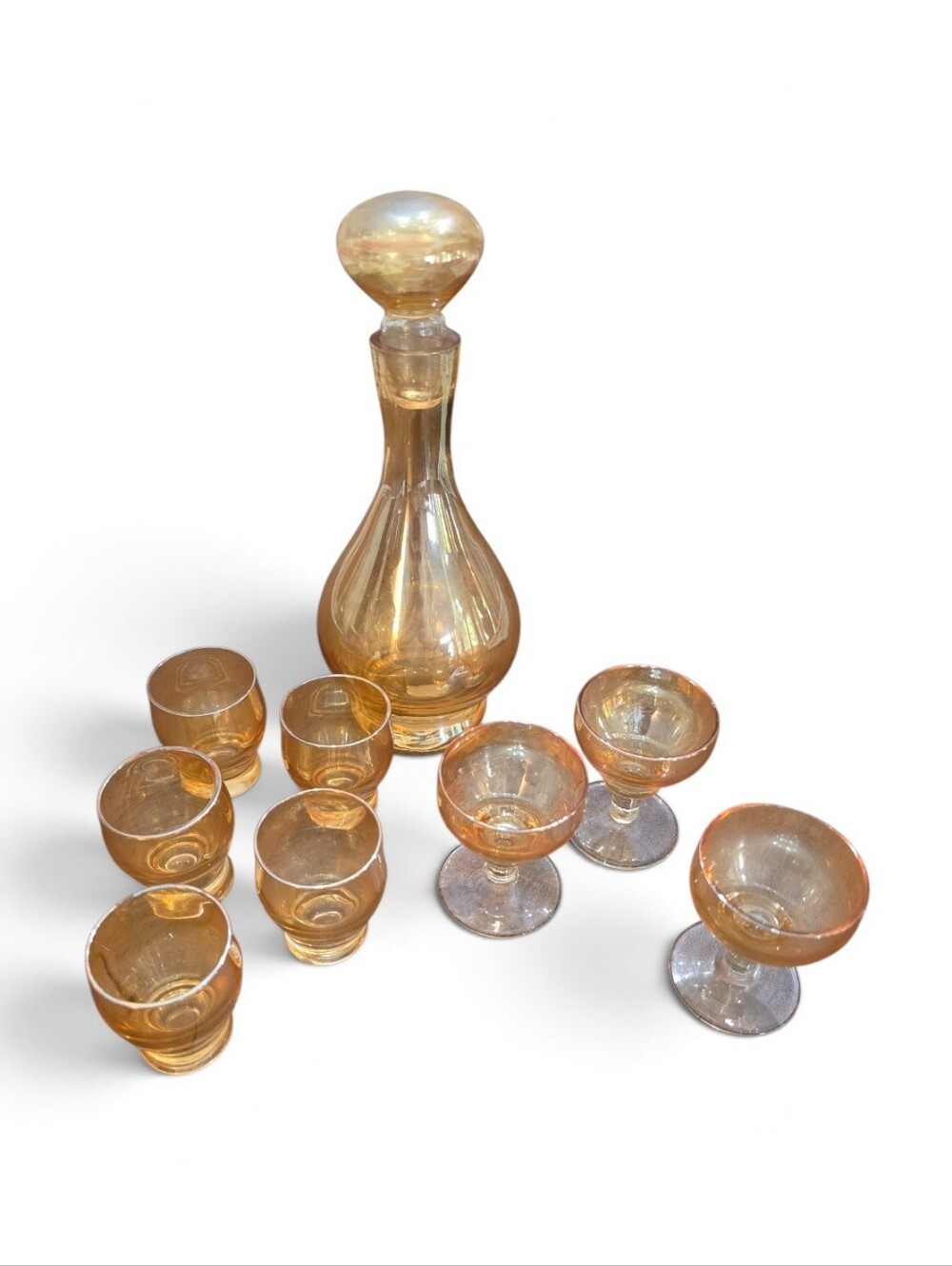 Amber Iridescent Glass Decanter Set - 10 Piece